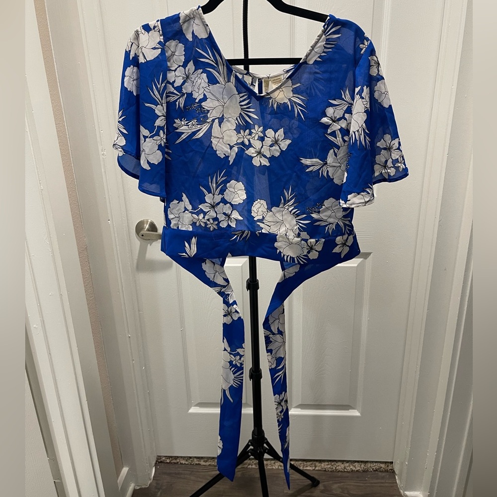 🛑 Japna Blue Floral Sheer Blouse